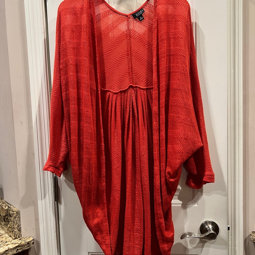A.N.A. Orange Red Open-Front Drape Cardigan Sweater Sz 2x